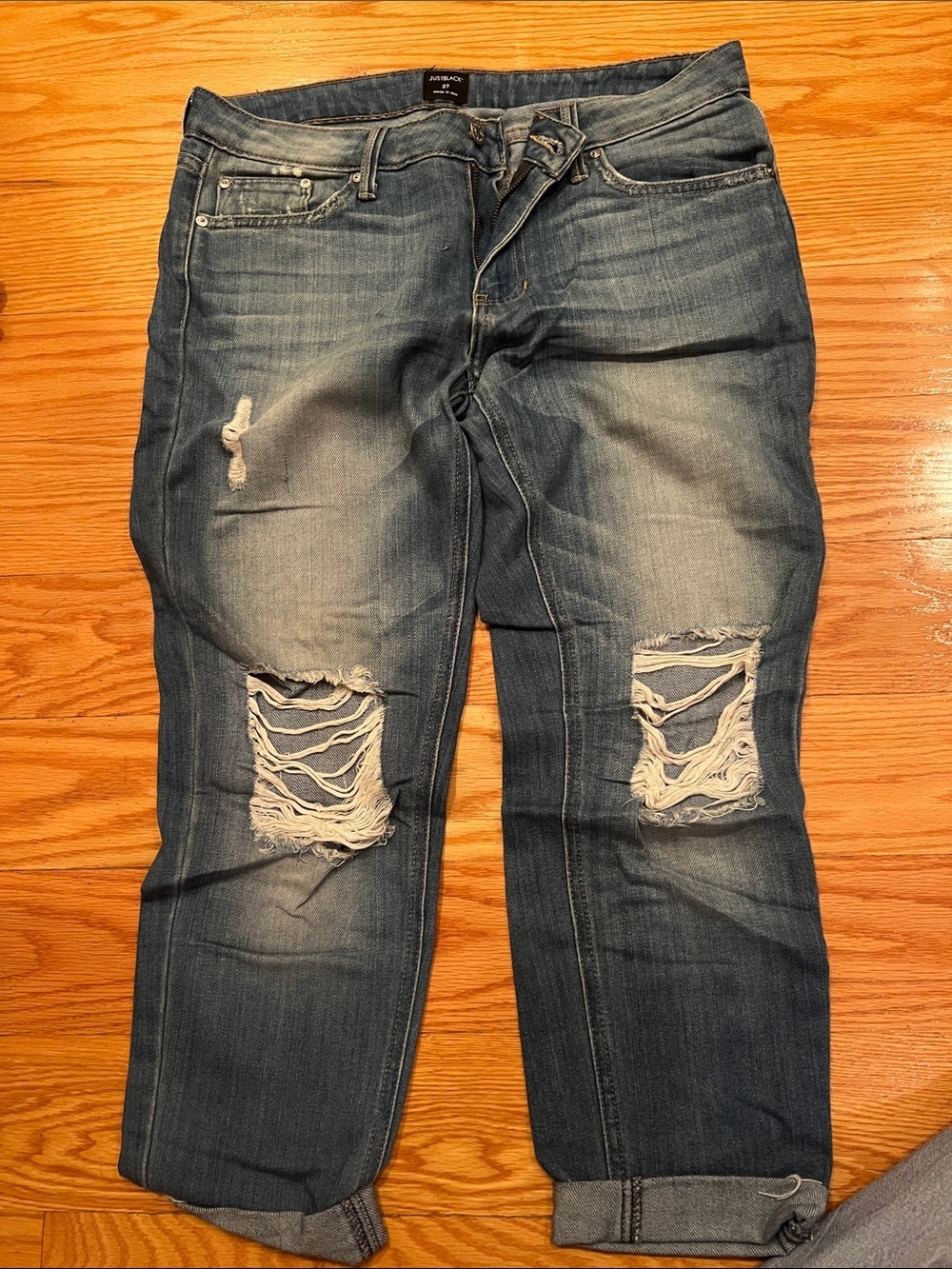Just Black Distressed Blue Washed Relaxed Jeans